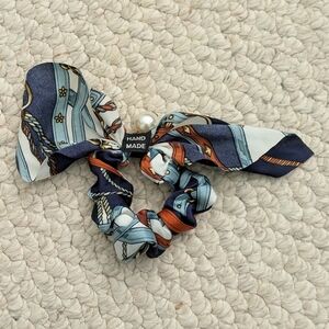 Blue and Orange Patterned Hair Scrunchie